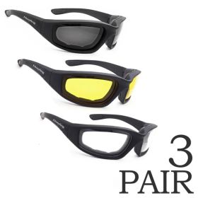 3Pair Motorcycle Riding Glasses Wind Resistant Bike Goggles UV Protection Resistant Padded Comfortable Outdoor Sport Goggles (Option: 3MixedColor)