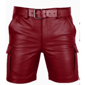 New Product Best-selling Hot Sale Solid Color PU Casual Men's Short Leather Pants Shorts (Option: Red-L)