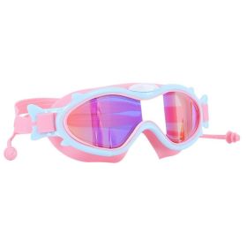 3 Colors Option - 1Pc Kids Swim Goggles With Ear Plugs For Kids UV Protection Anti-Fog Leak Proof Wide View Pool Swimming Goggles For Youth Boys (Option: PinkWithBlueRim)