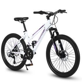 S24103 24 Inch Mountain Bike For Teenagers Girls Women, Shimano 21 Speeds With Dual Disc Brakes And 100mm Front Suspension, White&Pink (Option: White)