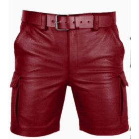 New Product Best-selling Hot Sale Solid Color PU Casual Men's Short Leather Pants Shorts (Option: Red-XL)